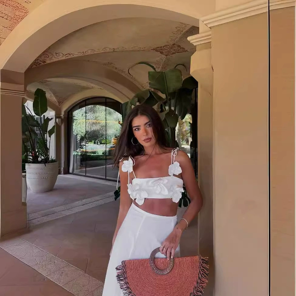 Трансграничная европейская и американская мода INS, популярный топ ручной работы с цветочным декором, короткий модный сексуальный топ