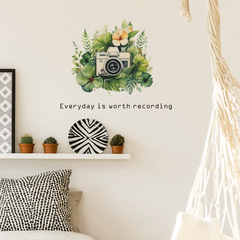 新款fun-f30創意照相機小清新綠植葉子臥室客廳牆面美化牆貼紙