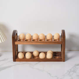 实木鸡蛋托家用厨房台面双层鸡蛋置物架带手把多格鸡蛋鸭蛋储存架