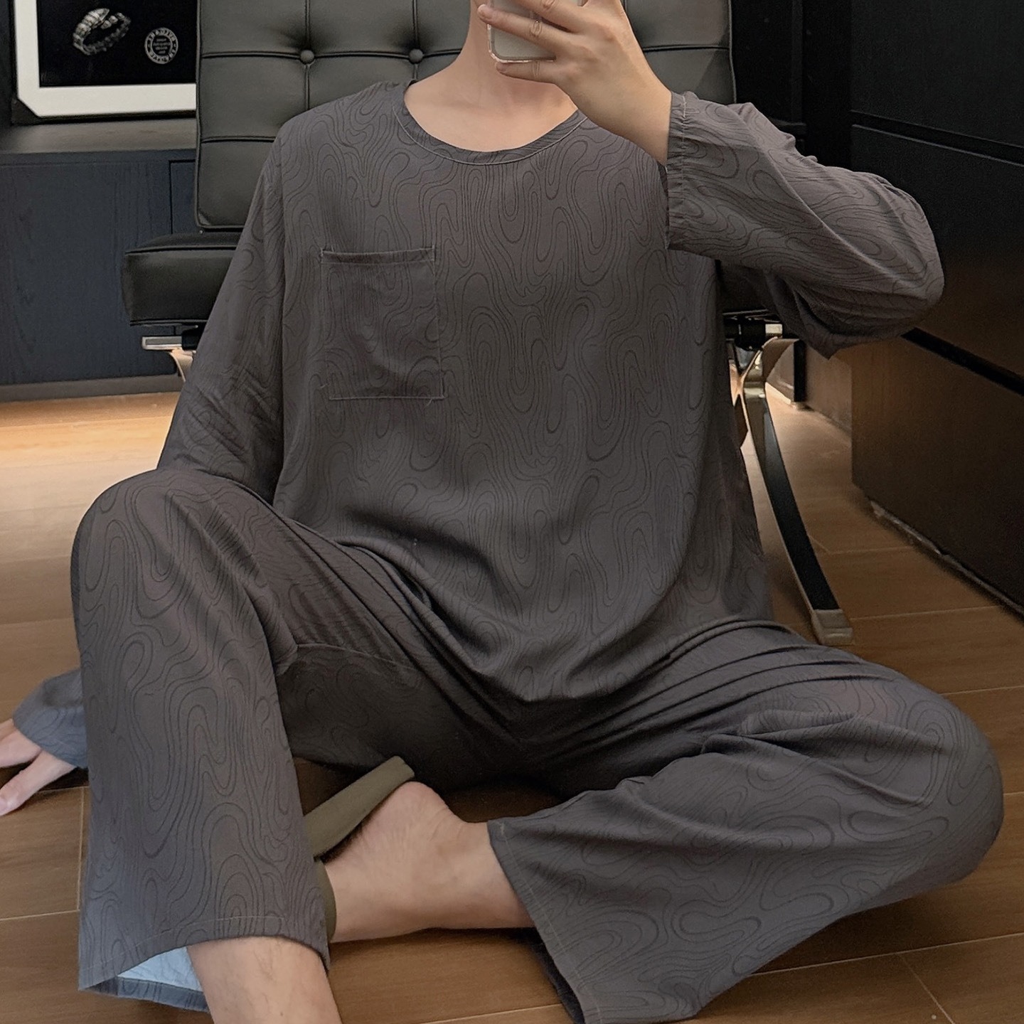 YY 2511 장남 - 물결 무늬 차콜 그레이