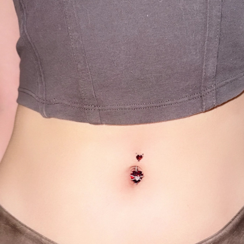 Cross-border Stainless Steel Sweet And Cool Style Spicy Girl Piercing, Little Devil Navel Ring With Zircon, Sexy_voghion.com