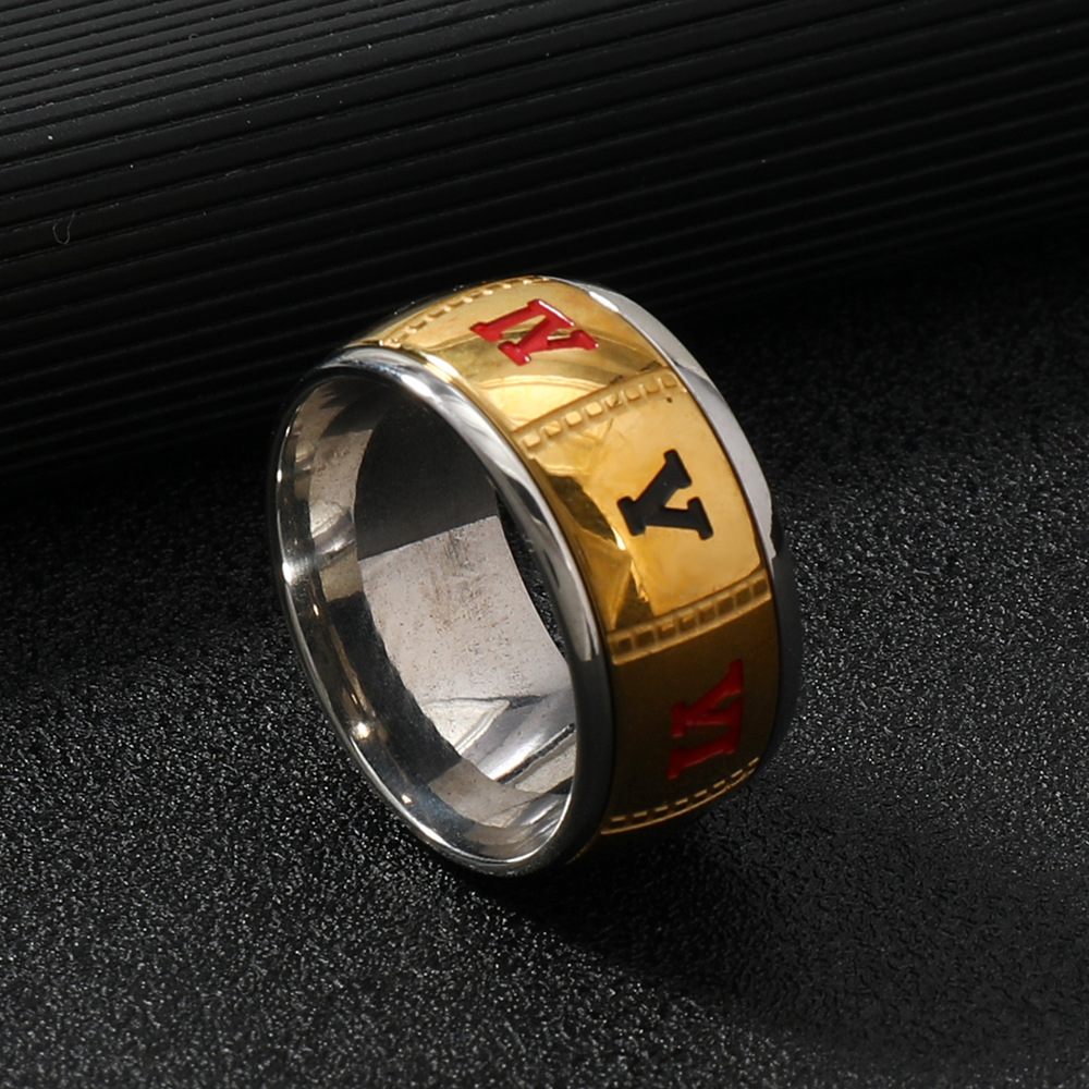 Transfronterizo europeo y americano jugando a las cartas anillo de acero de titanio personalidad de la moda de los hombres romano digital anillo de acero inoxidable fabricante de joyas