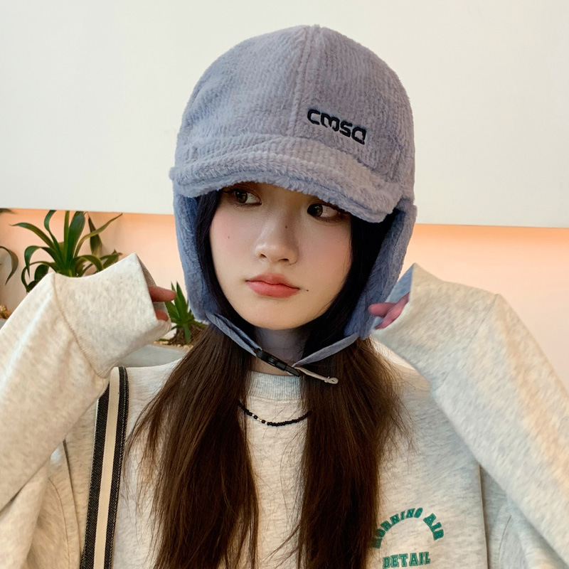 Baseball cap women in winter, warm and windproof, ear protection, cycling outdoors, anti freezing, letter embroidery,_voghion.com