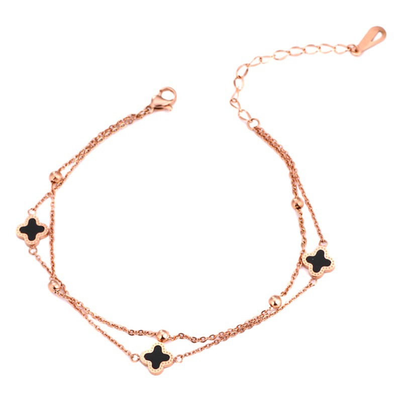 Wenjian personalizado estilo coreano doble capa de cuatro hojas flor tobillera red de las mujeres rojo sexy rosa de las mujeres de titanio de oro nicho de acero diseño pie