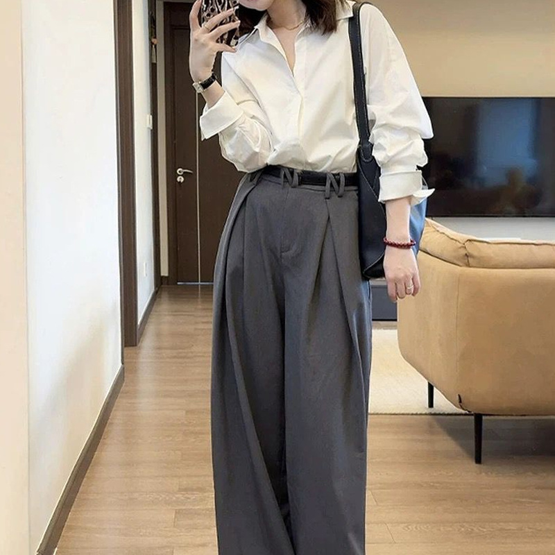 GraceChic This Year's Trend Beautiful 2025 Spring New Style Chic And Bold White Shirt Wide-Leg Pants Elegant Set_voghion.com
