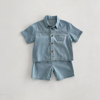 2026夏装新款中小童韩版牛仔服套装男女宝短袖牛仔裤子潮搭两件套