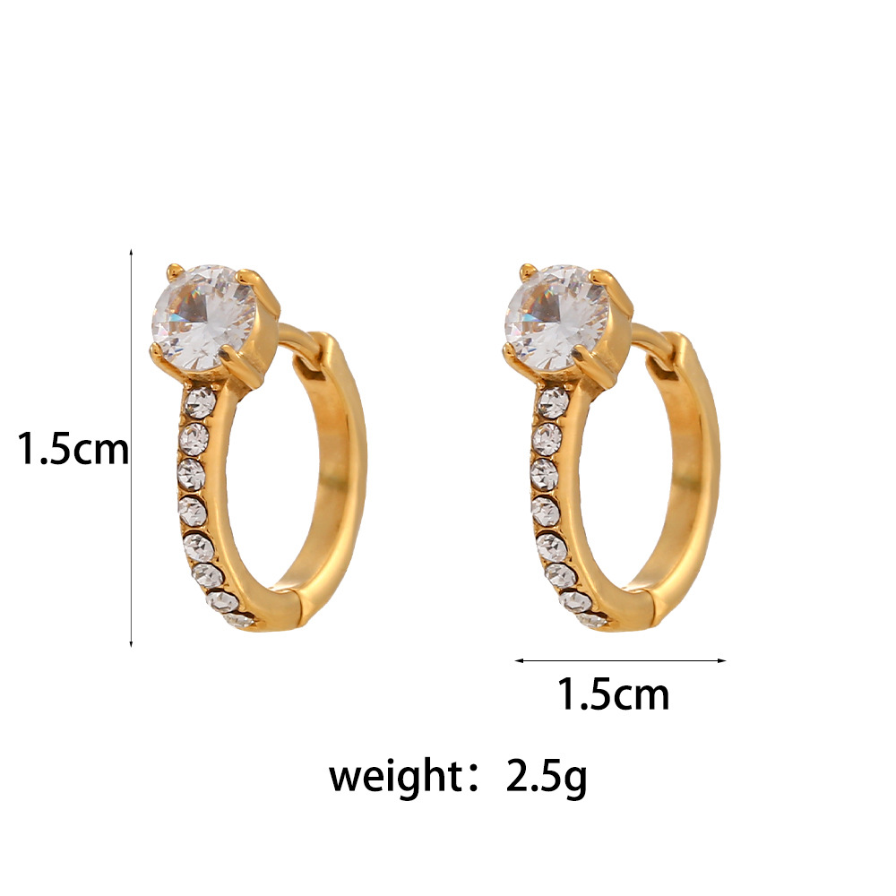 Simple Style Circle Stainless Steel Earrings Inlay Zircon Stainless Steel Earrings display picture 1