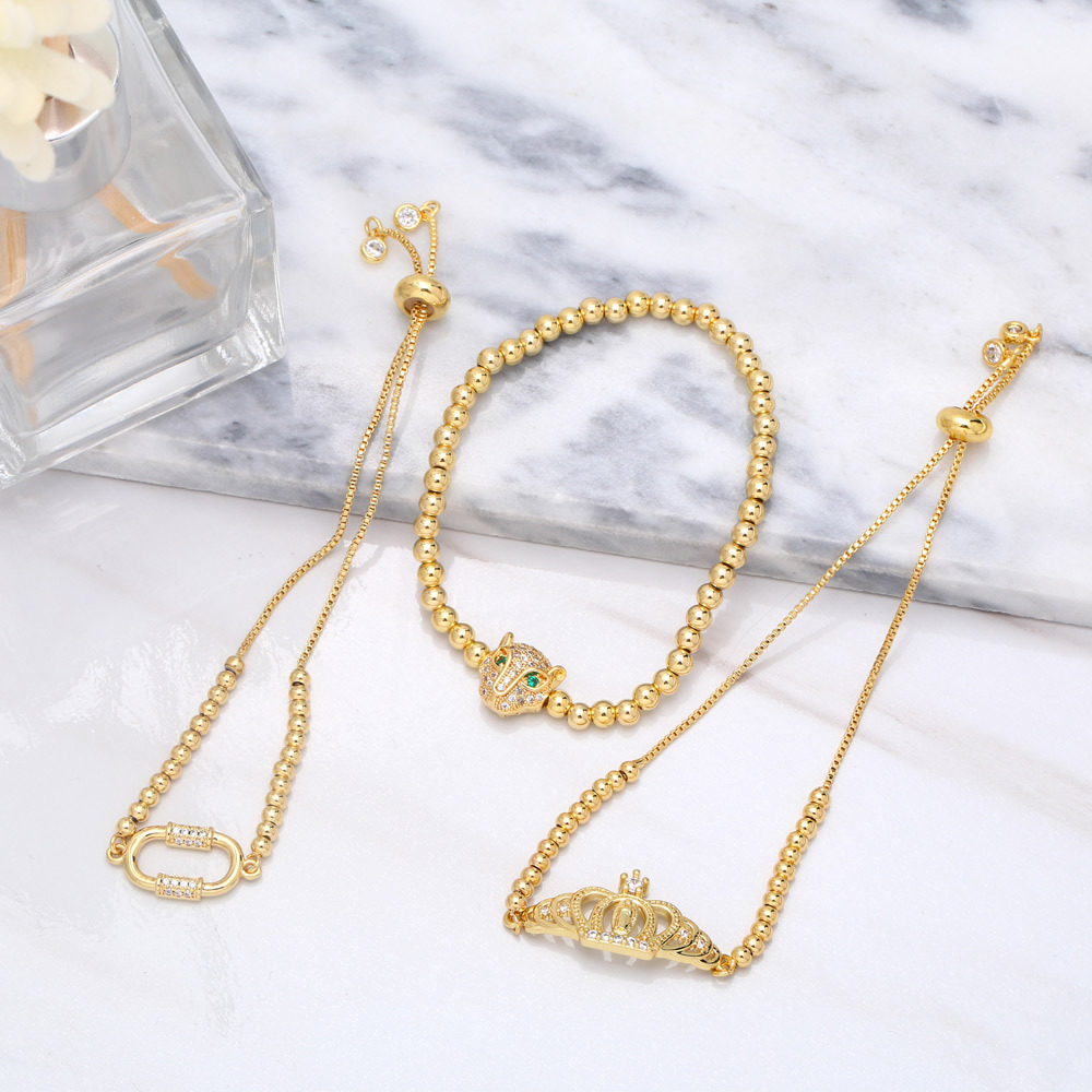 Hip-hop retro tide leopard head bracelet simple crown copper bracelet wholesale