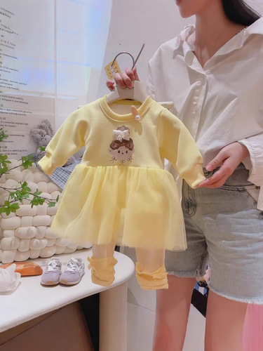 Girls 'all-matching mesh top, middle and big children's autumn new pure color long-sleeved foreign-style princess long-sleeved one-piece sweater