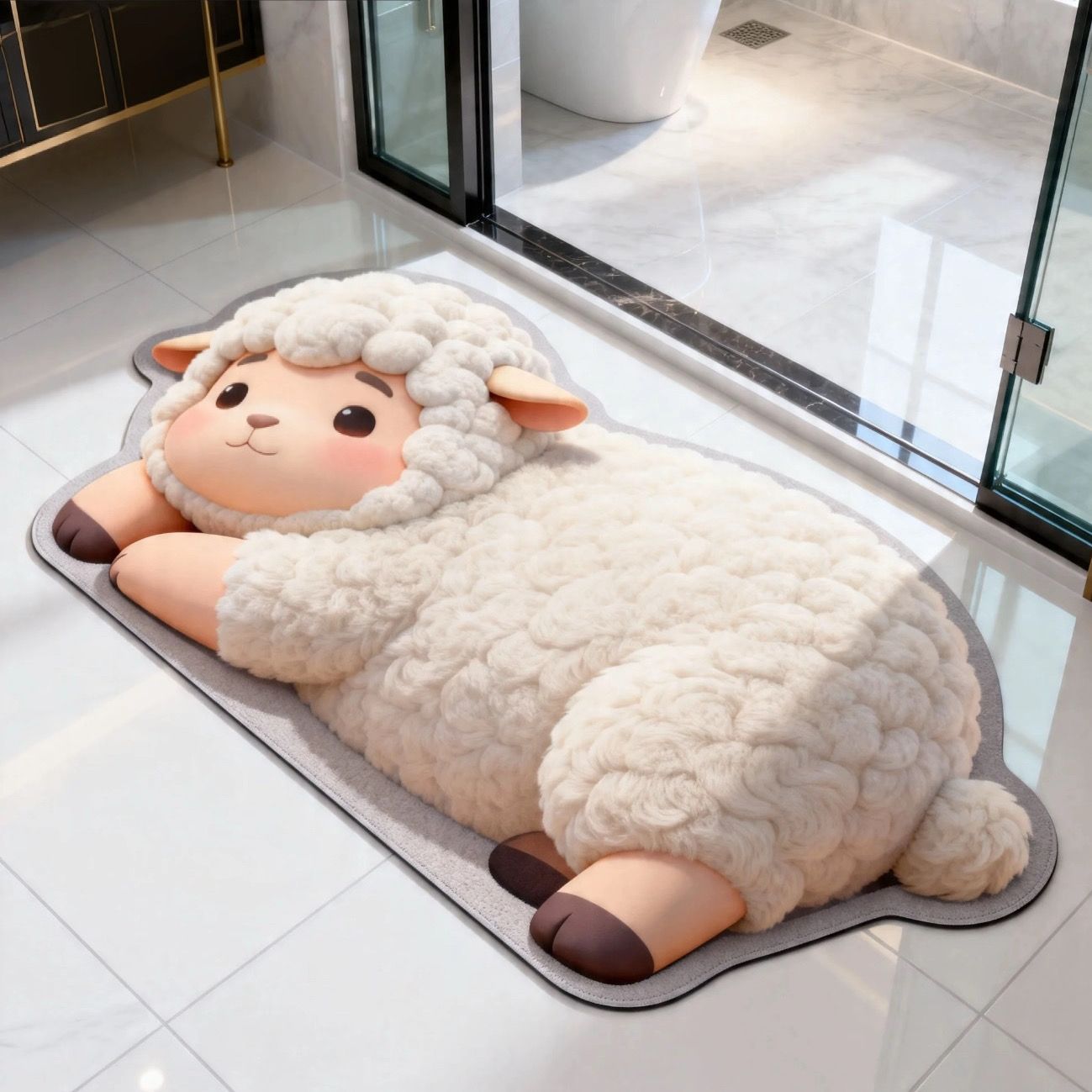 Cartoon cute 3D little sheep diatom mud floor mat bathroom non-slip absorbent mat toilet partition cooling foot mat on behalf of