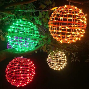 Rattan ball LED decorative lights hanging tree ball lights luminous rainproof outdoor landscape lights big ball lights string Festival Park