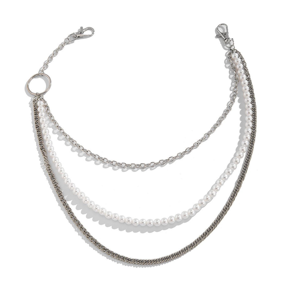 Unique Pearl Patchwork Pants Trendy High-End Hip-Hop Niche Jeans Waist Chain Men's High Street Accessories_voghion.com