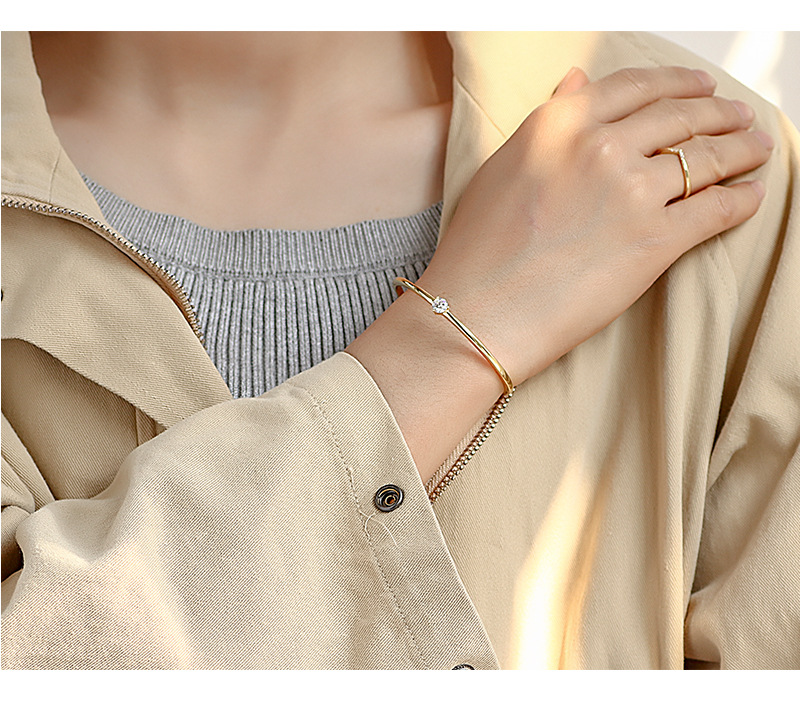 Simple Style Geometric Copper Bangle Plating Zircon Copper Bracelets