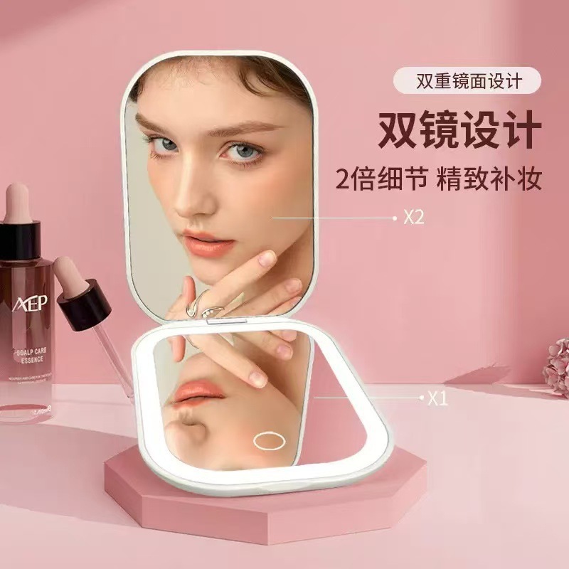 人気の超薄型小型ミラー、折りたたみ式LED化粧鏡、3色ライト、便利な高精細発光ギフトミラー|undefined