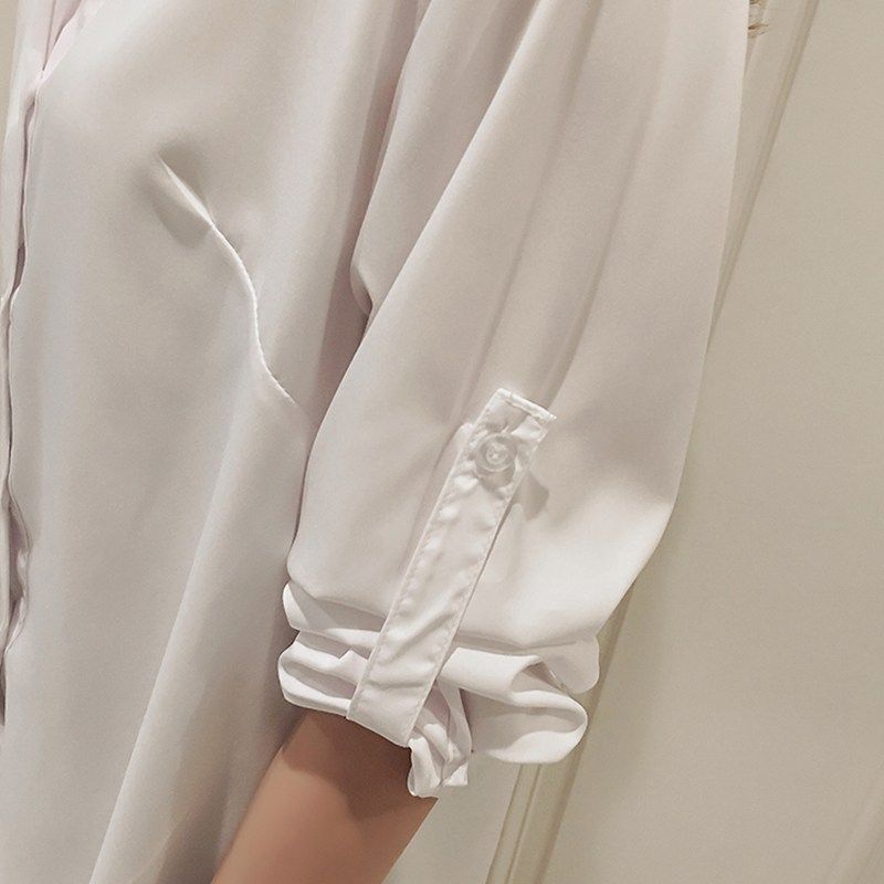 Korean Style Boyfriend Temptation Long-Sleeved White Shirt Bottoming Top Women's Loose Mid-Length Home Shirt Casual and Versatile
