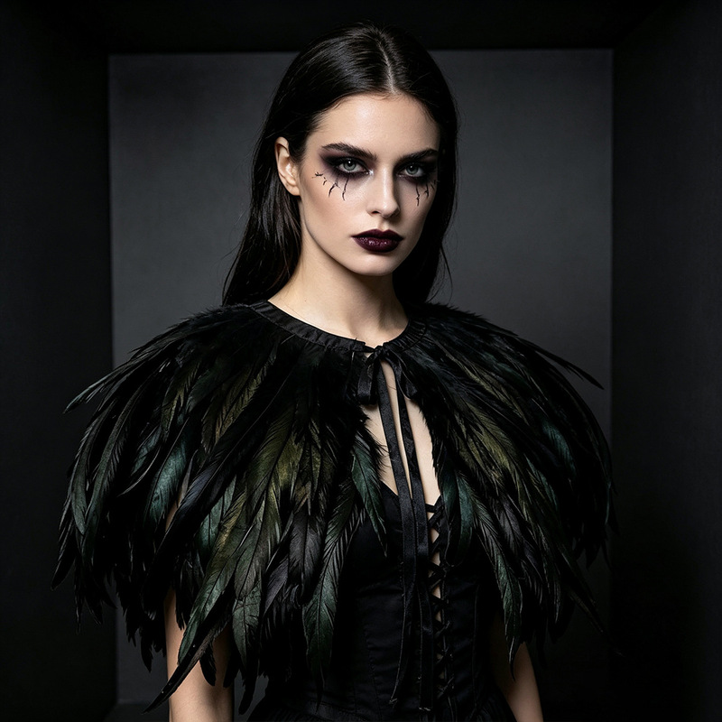 European and American cross-border feather shawls and capes, Halloween party decorations, performance cape props, vintage gothic style accessories European and American cross-border feather shawls and capes, Halloween party decorations, performance cape props, vintage gothic style accessories