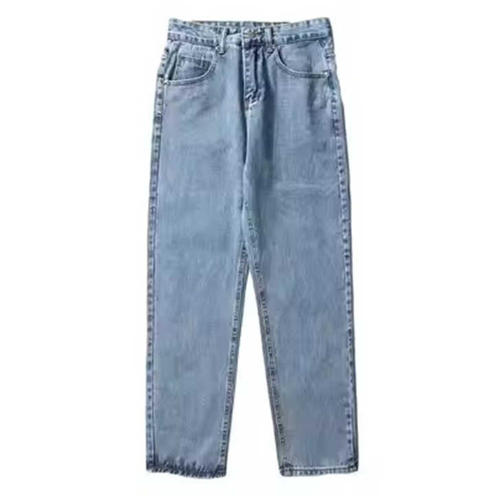 High supply custom jeans straight men's jeans cargo overalls jeans with zipper fly buckle flat head