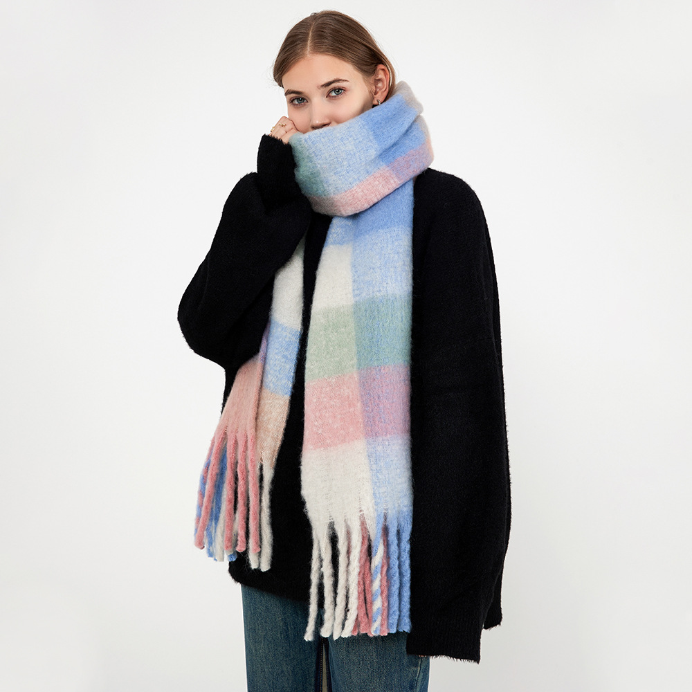 Sciarpe da donna Nuova sciarpa invernale calda a quadri con nappe Scialle da donna in lana di cashmere con collo lungo_voghion.com