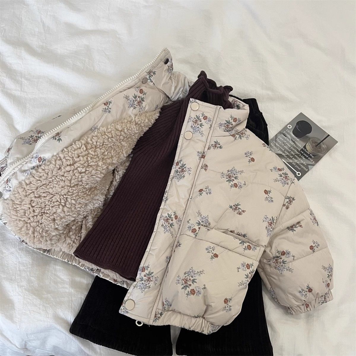 2024儿童棉服冬季韩版新款加绒洋气碎花宝宝外套保暖夹棉加绒棉袄