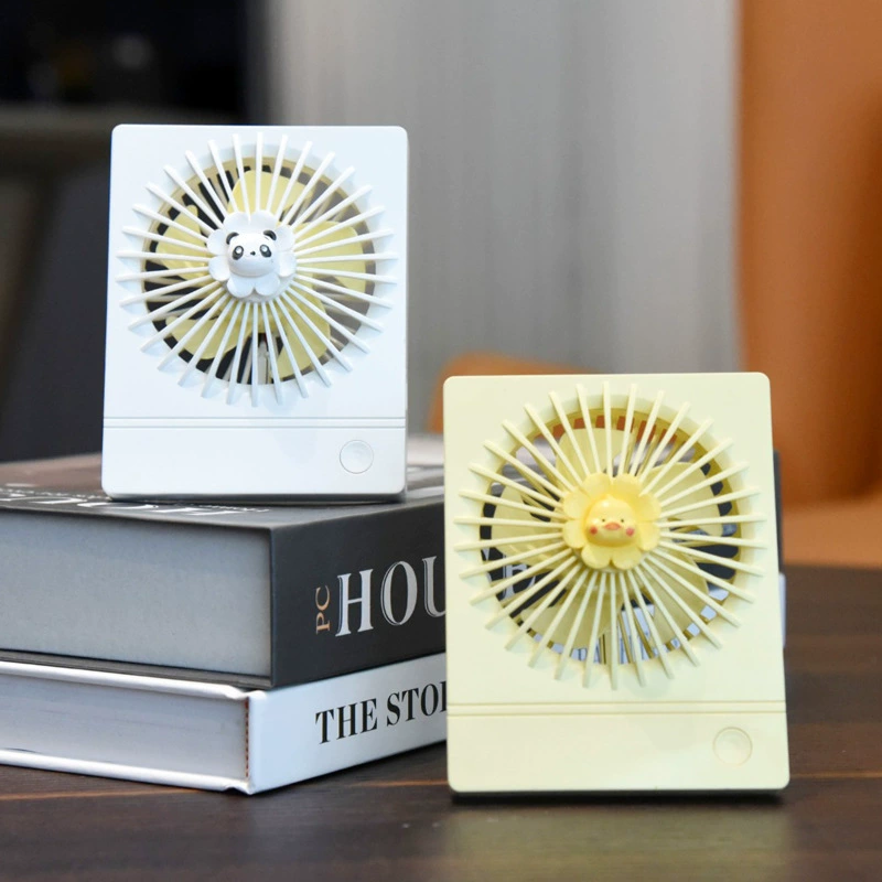 Cartoon folding handheld table small air fan with light for elementary school students, new collection