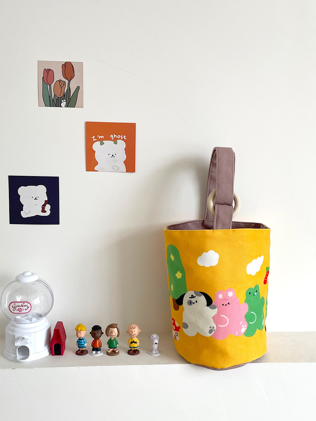 Lindo color de contraste de dibujos animados cubo bolsa de almuerzo portátil bolsa de trabajo lonchera bolsa portátil momia bolsa de mano que lleva bolsa de lona para las mujeres