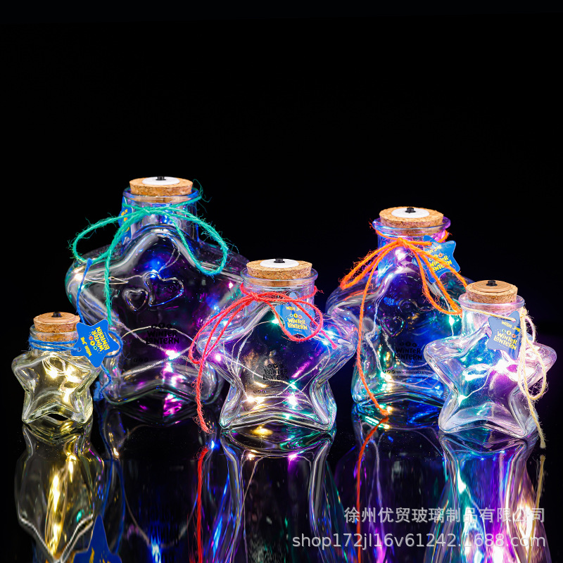 Botella de vidrio de suministro de fábrica de deseos de estrella de cinco puntas botella de vidrio DIY decoración deseos de estrella flotante botella al por mayor