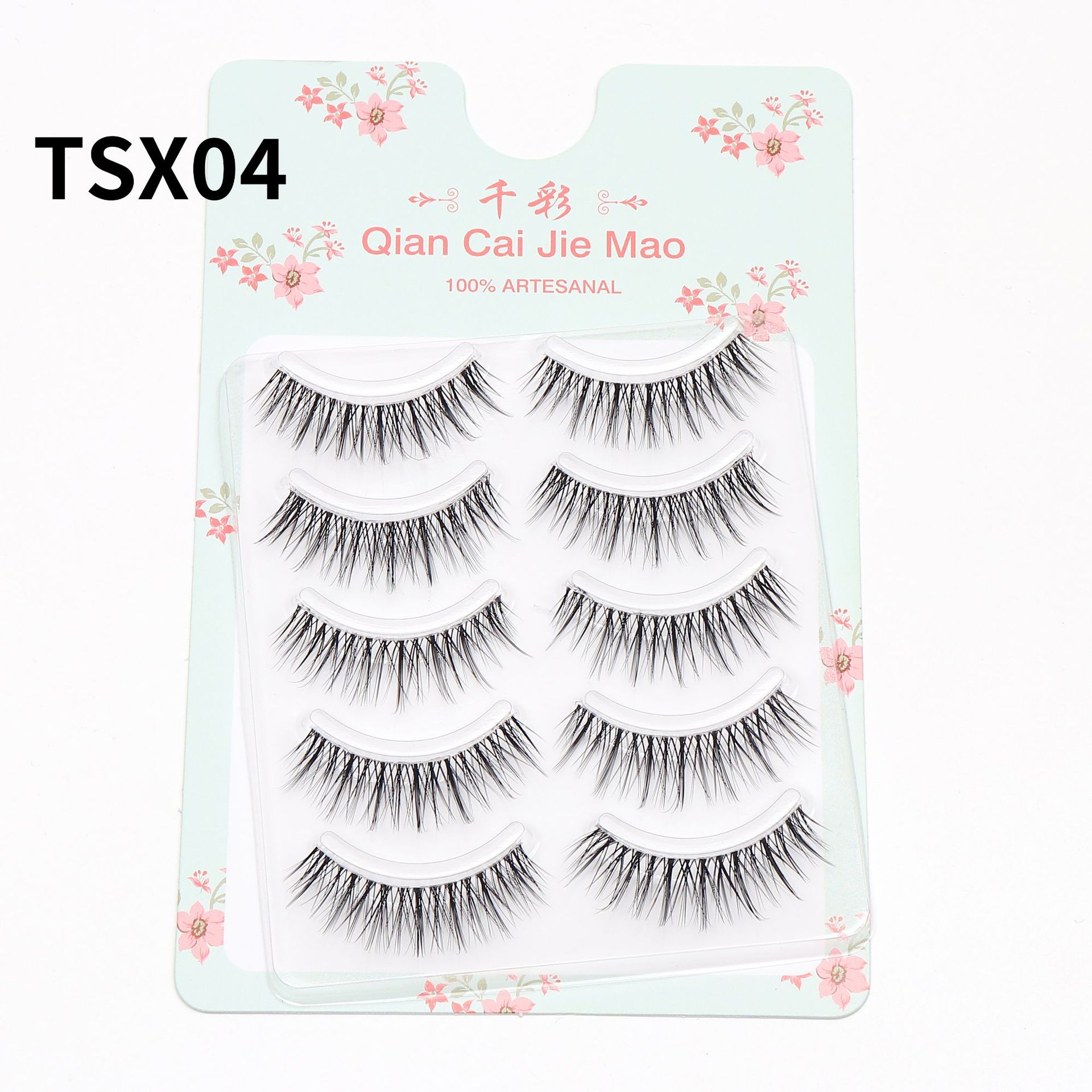 Cinco pares de Barbie pequeño diablo maquillaje Tai pestañas de aire natural desordenado pulido punta cola transparente tallo fino pestañas postizas