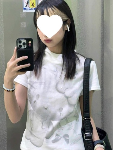 [210g, 40-count Pure Cotton] KT Cat Print Rhinestone-Embellished Short-Sleeve T-Shirt for Women | Designer-Like Hooded Slim-Fit Top