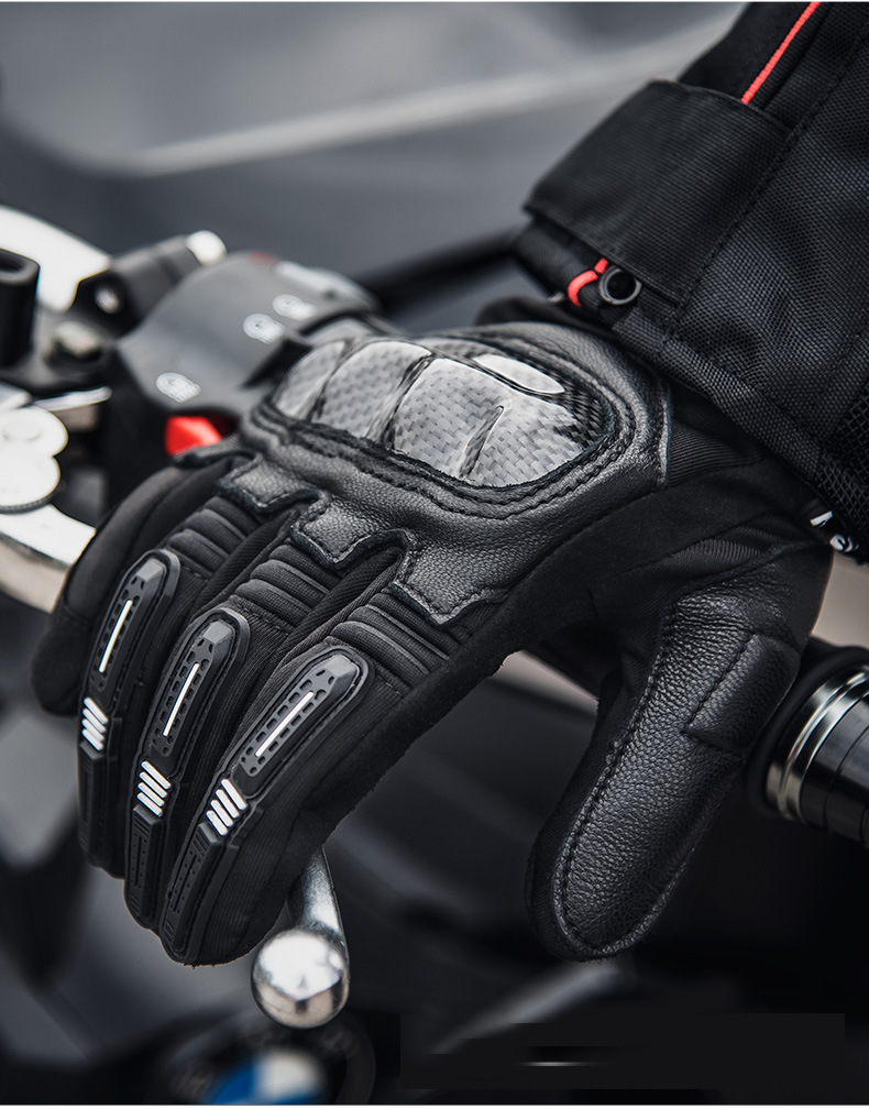 Gants de moto tout-terrain en peau de mouton à écran tactile pour véhicule électrique, gants de conduite anti-chute, équipement de chevalier_voghion.com