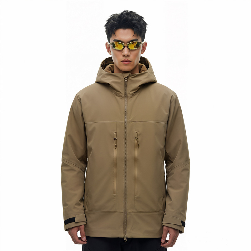Xiaoshu's same style men's solid color casual laminated soft shell hooded jacket for hiking and camping, windproof and water-resistant