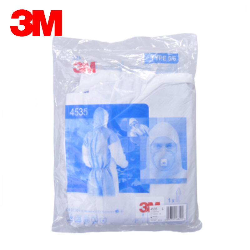 3M4535连体带帽防护服防静电化学防尘服一次性连体带帽车间防护服