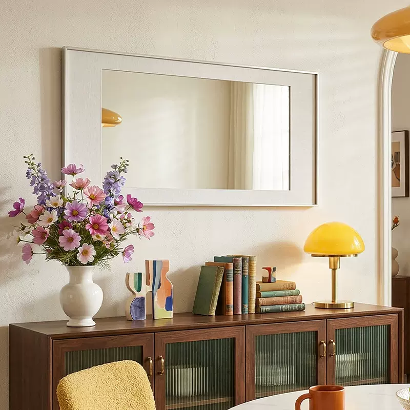 法式中古风镜子壁挂现代简约餐厅装饰画轻奢高级感挂画白色横长条