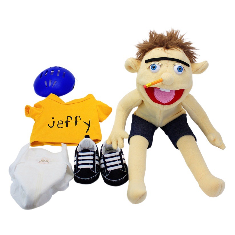 El mismo personaje de Amazon Jeff, marioneta de mano, Phoebe, divertido, chico con la boca abierta, muñeca de peluche interactiva entre padres e hijos