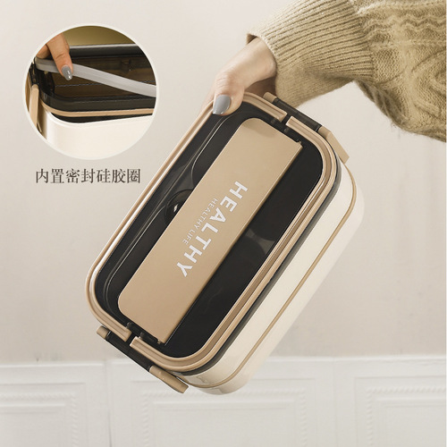 Cross-border double-layer stainless steel lunch box, microwave lunch box, portable large-capacity lunch box for students, office workers bringing meals