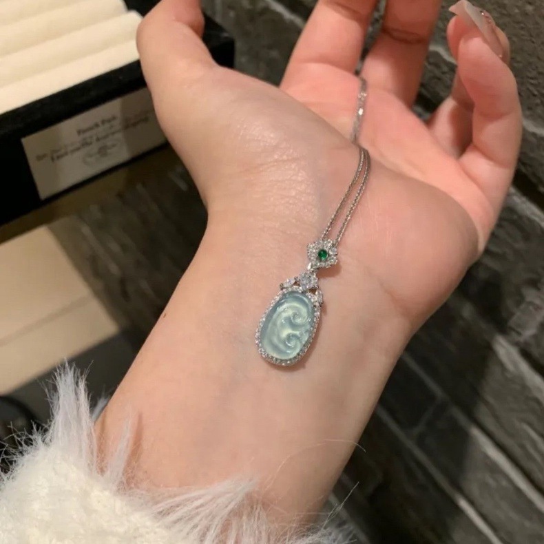 Mặt dây chuyền ngọc bích tự nhiên bạc S925 hình Phật Công, Đậu Phúc, Hồ lô — Đậu Phúc 2, Khuy an toàn, Đậu Phúc 1, Như ý chi tiết 17
