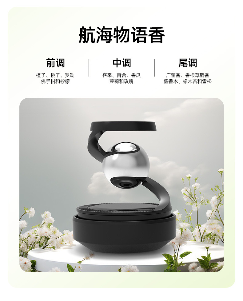 Car-mounted aromatherapy diffuser, rotatable star ring, solar-powered floating creative ornament, cross-border car decoration accessory, perfume ornament