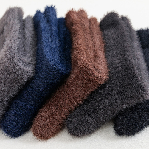 Mink velvet socks men's autumn and winter mid-calf socks coral velvet home floor socks thickened plush warm men's stockings