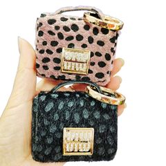 韓版豹紋磨毛迷你藍牙耳機收納包 創意零錢包 汽車鑰匙裝飾掛件潮