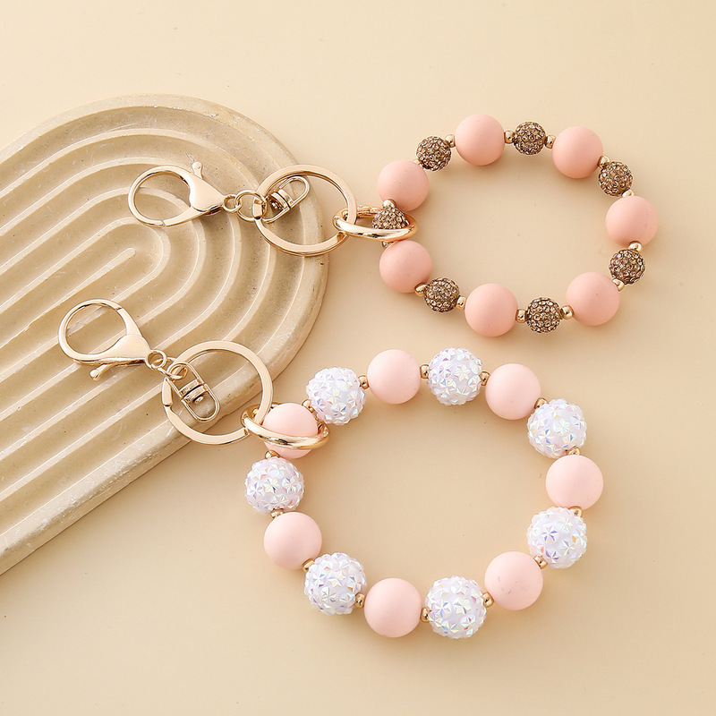 Silicone Bead Bracelet, Diamond Ball Soft Ceramic Keychain Pendant, Women's Bag Charm, Silicone Bead String Bag Decoration