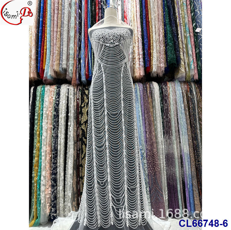 法式婚纱满版植物大花珠片绣花边面料bridal sequins lace fabric