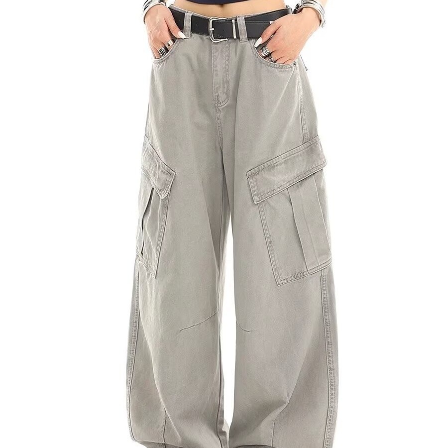 复古多口袋设计感弯刀工装裤男士嘻哈痞帅青少年直筒拖地阔腿裤子