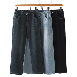 200 Jin chubby girl Winter Joker plus size Jeans Korean Simple Fashion High Waist Stretch fleece-lined Pants 8923