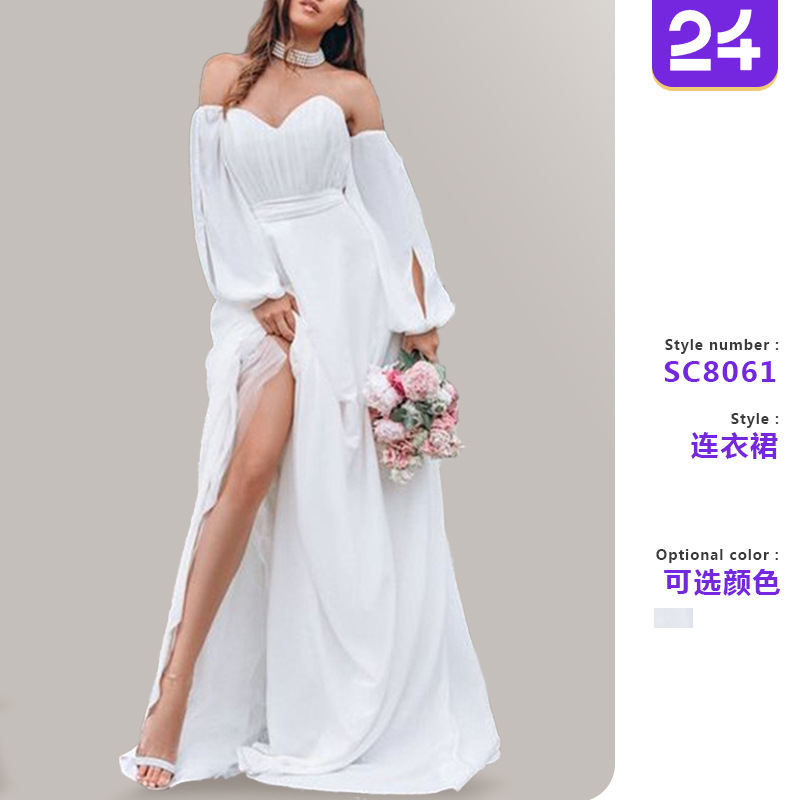 2025 European and American Autumn and Winter New Long-Sleeved Banquet Dress Amazon Long Elegant Mid-Waist Chiffon Women's Dress