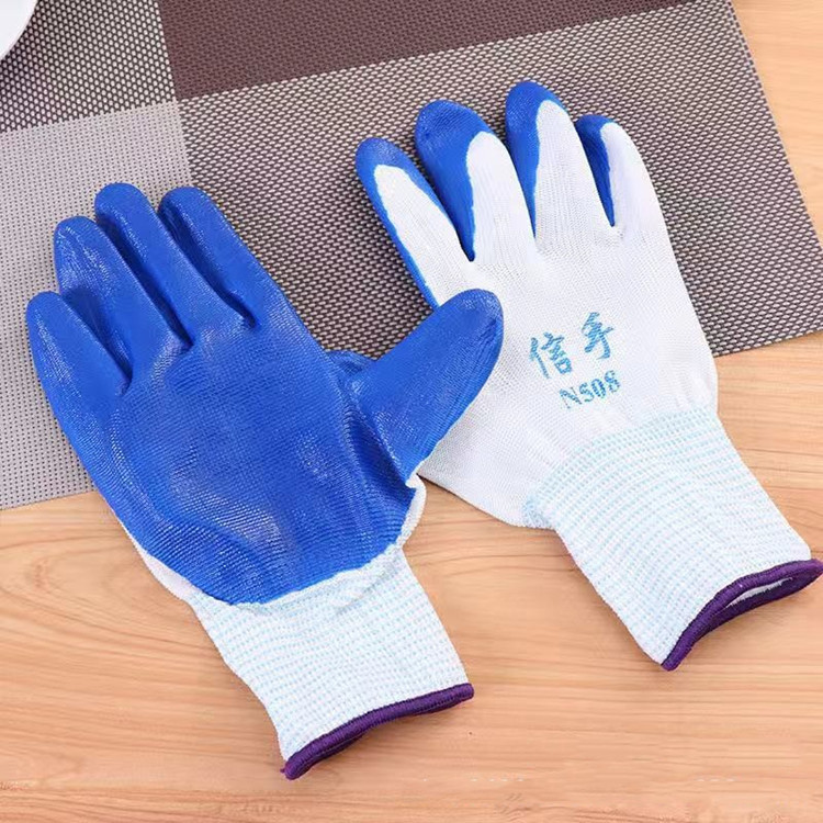 蓝胶手套劳保手套 防滑耐磨防油 建筑搬运 pvc全挂防护手套