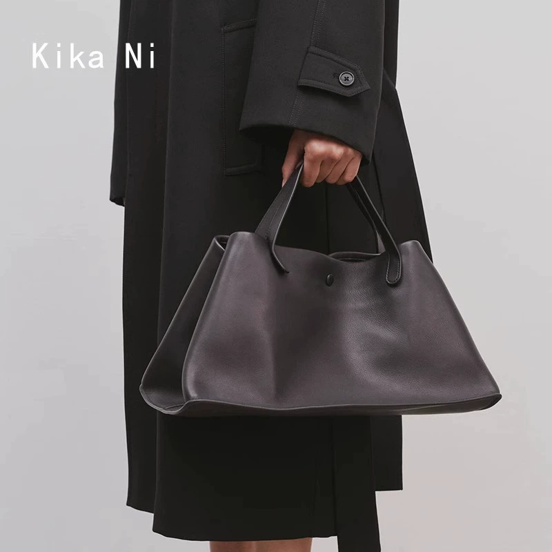 Minimalistic soft leather retro capacious shoulder bag, high-quality style