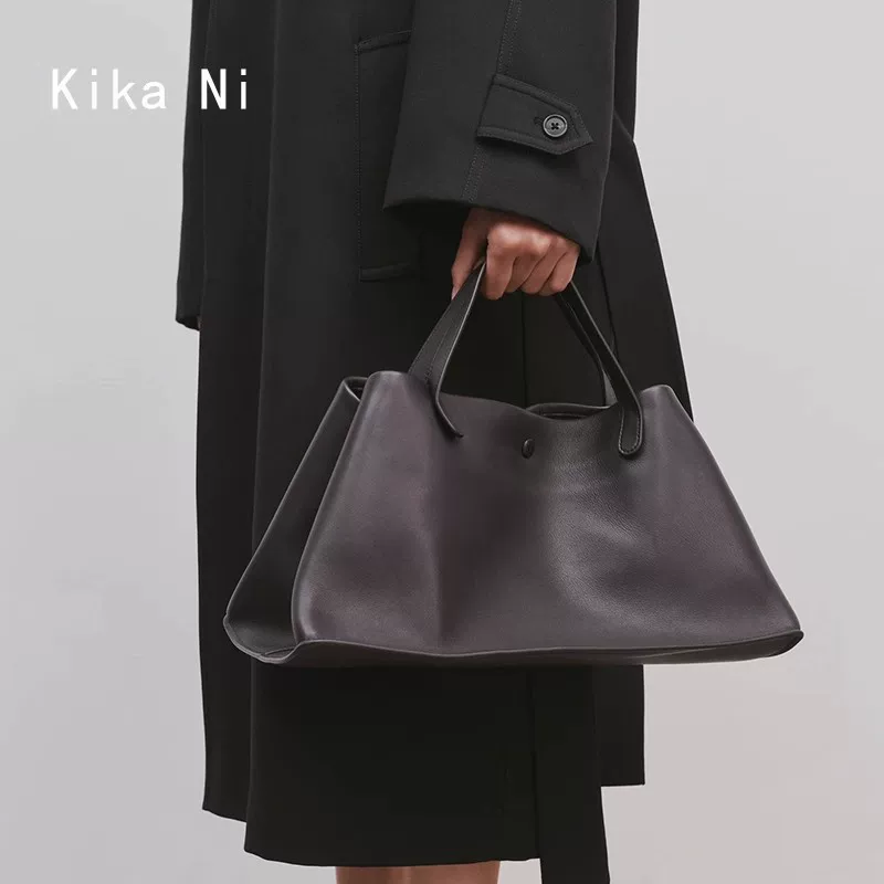 Minimalistic soft leather retro capacious shoulder bag, high-quality style