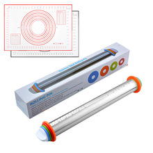 17寸可调型不锈钢擀面杖调节厚度刻度面粉棍面皮料揉面工具现货