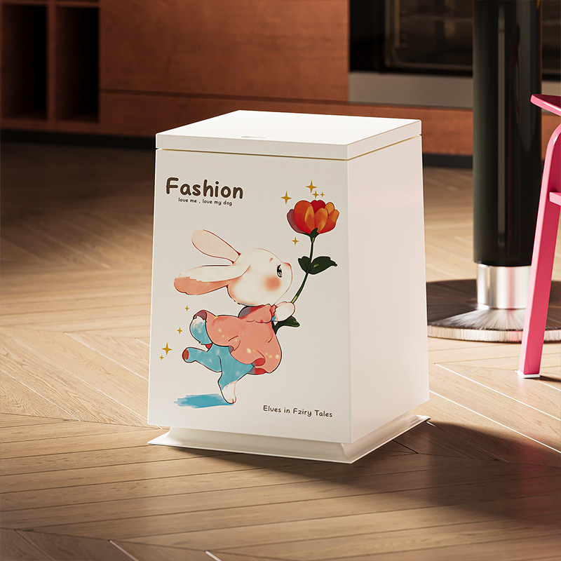 High-Looking Trash Can for Home Living Room Large-Capacity Paper Basket Cartoon Kitchen Plastic Thickeneded Large Storage Bucket with Lid