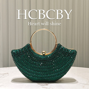 Dark Green Shiny Gorgeous Rhinestone Ring Handbag Women's Fashionable Elegant Evening Bag Bridal Evening Dress Bag
