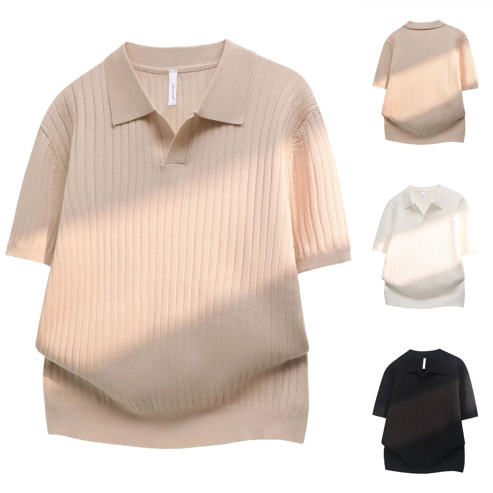 Polo camiseta de punto camiseta de manga corta hombre V-collar gaviota rayas viejas camiseta de hielo de viento de verano fábrica transfronteriza al por mayor